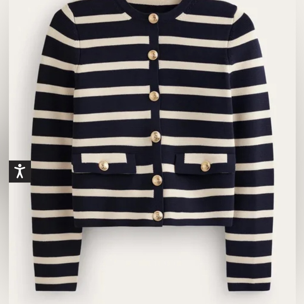 Boden Holly knitted jacket Navy & Cream Striped Button-Front Cardigan US size 10